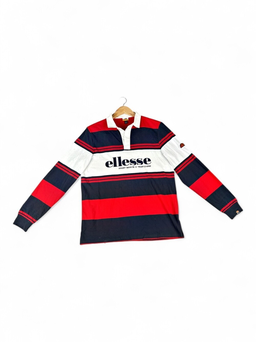 Ellesse Men's Rugby Polo Long Sleeve Striped Logo L